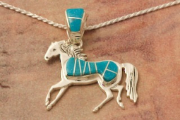 Calvin Begay Genuine Kingman Turquoise Sterling Silver Horse Pendant